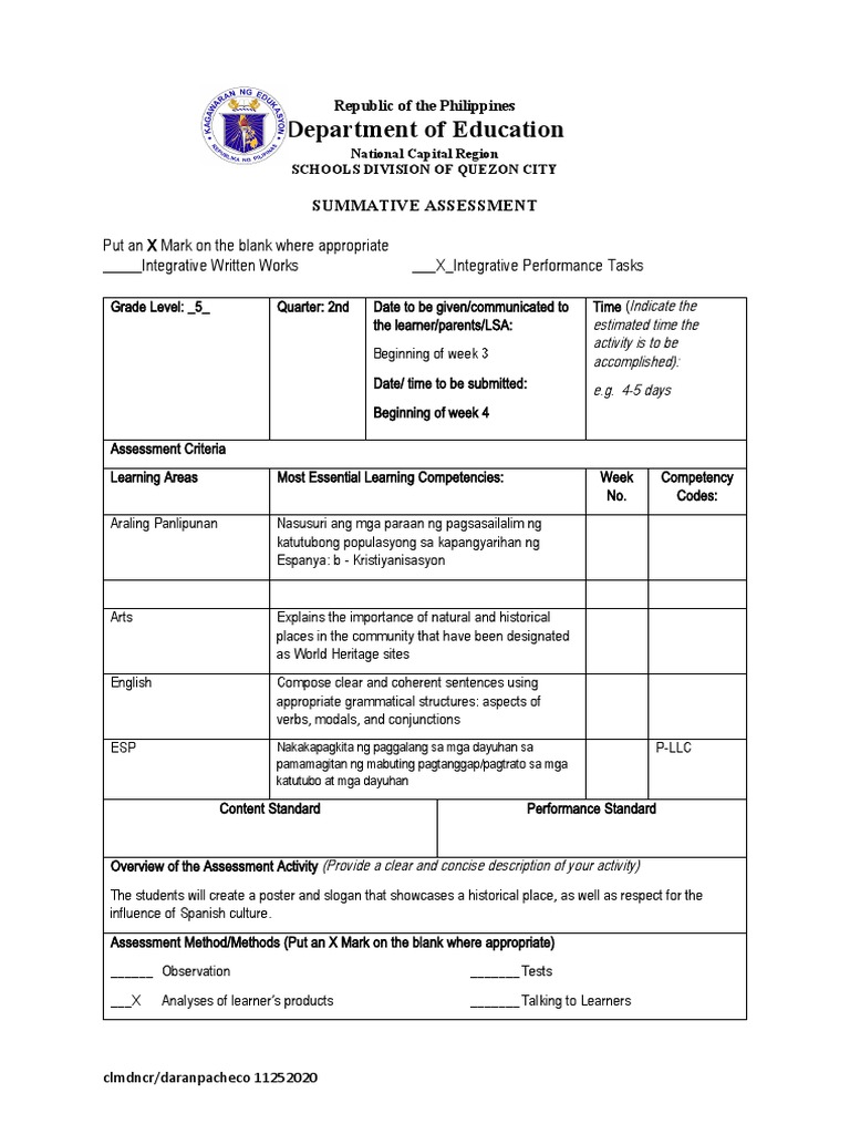 Integrative Performance Task Guidelines | PDF | Rubric (Academic ...