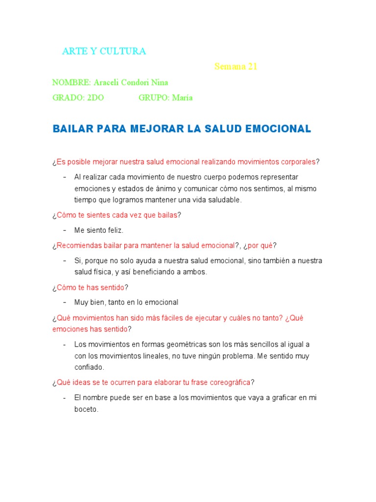 Bailar para Mejorar la Salud Emocional | PDF | Bailes | Las emociones