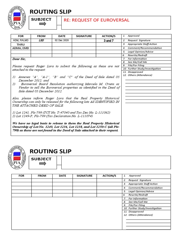 Euroversal Property Request Routing Slip | PDF | Real Property Law ...