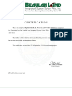 Certification: Not Valid Without School Seal