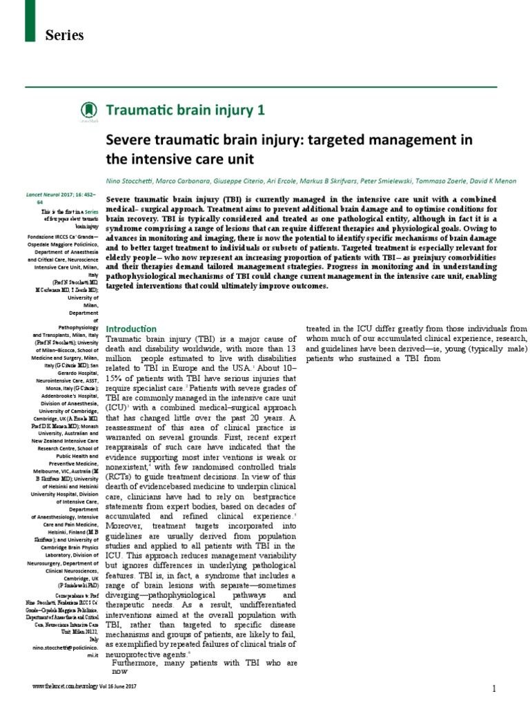 Severe Traumatic Brain Injury Targeted Management in The Intensive Care ...