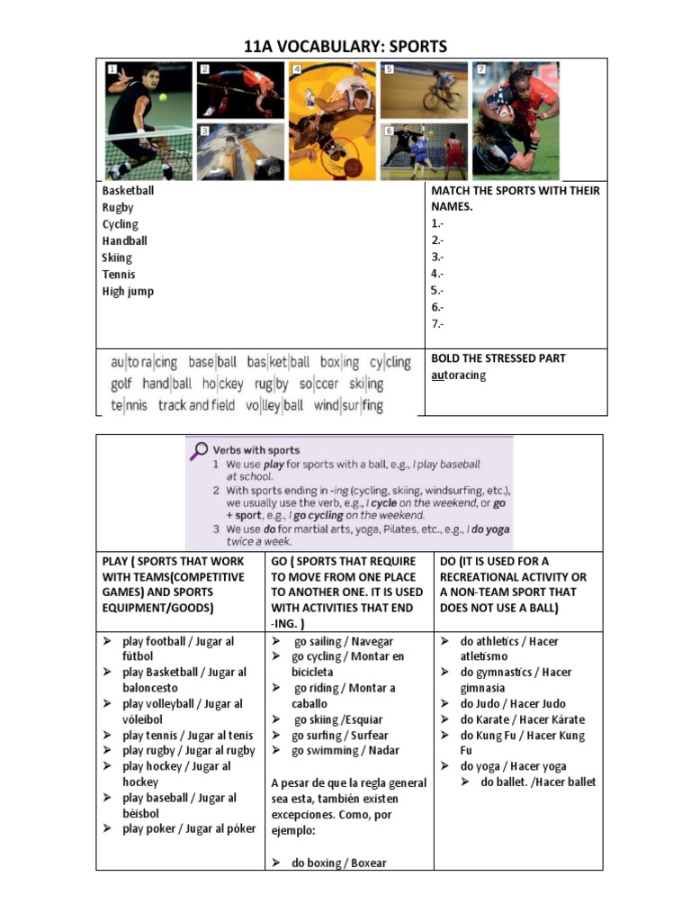Sports Vocabulary and Usage Guide | PDF