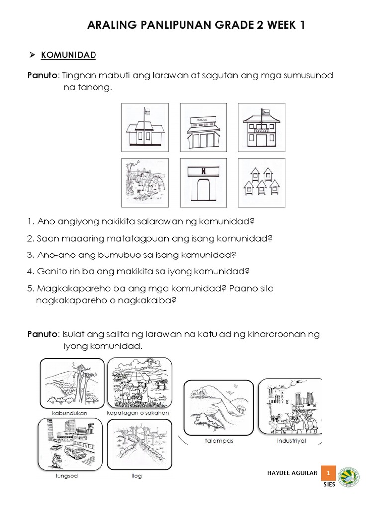 Ap2 Q1w1 Komunidad Worksheet Pdf 