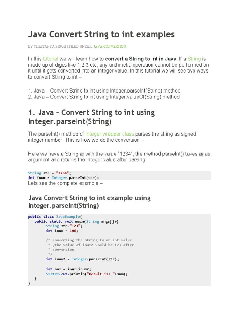 Java Convert String To Int Examples | PDF