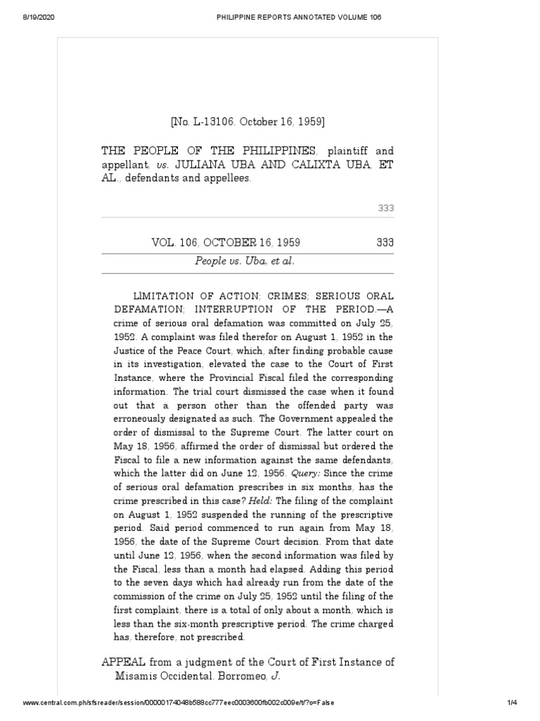 People vs. Uba PDF Defamation Statute Of Limitations