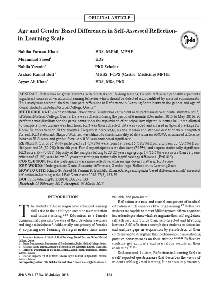 Gender Impact on Dental Reflection | PDF | Dental Degree | Analysis Of ...