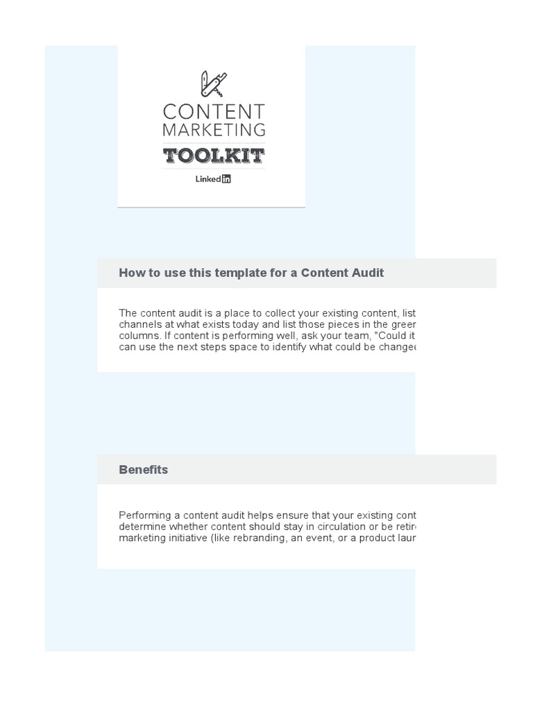 LNKD - Content Audit Template - Toolkit - Be | PDF | Target Audience ...