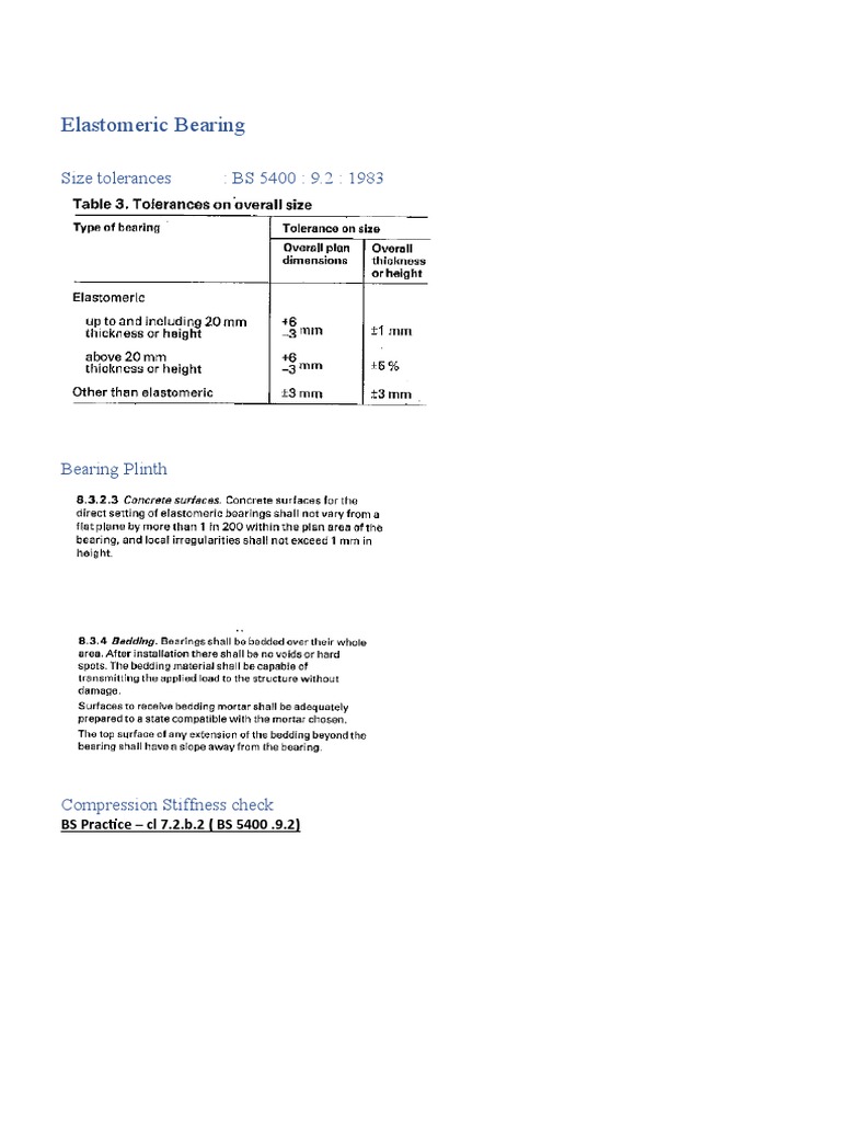 Elastomeric Bearing Size Tolerances BS 5400 9.2 1983 PDF