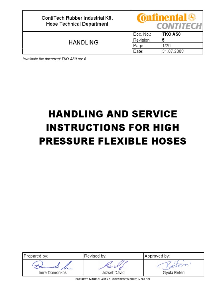 Handling and Service Instructions For High Pressure Flexible Hoses PDF Sodium Hydroxide