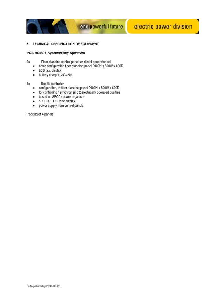 Diesel Generator Control Panel Specs | PDF | Power Supply | Battery Charger