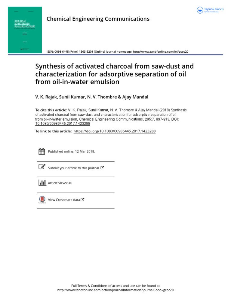 Synthesis of Activated Charcoal From Saw-Dust and Characterization For ...