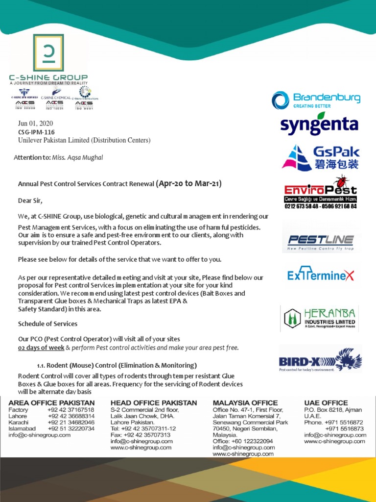 116IPMQuotation For IPM Services Contract Renewal at Unilever DC by C