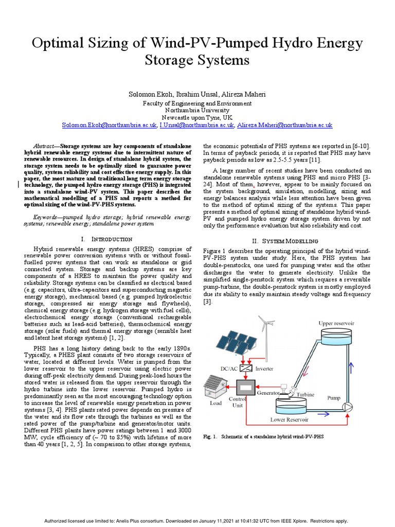 Optimal Sizing of Wind-PV-PHS Systems | PDF | Energy Storage ...