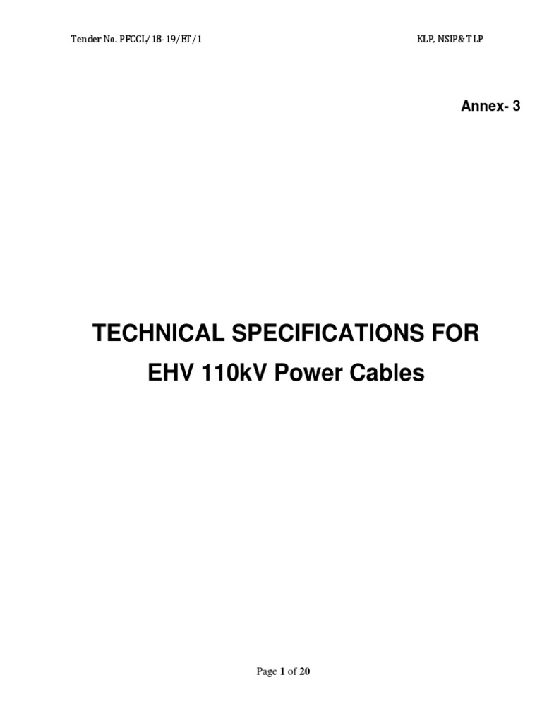 110kV Power Cable Technical Specifications | PDF | Insulator ...