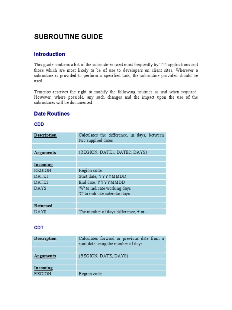 T24 Subroutine Overview for Developers | PDF | Subroutine | Parameter ...