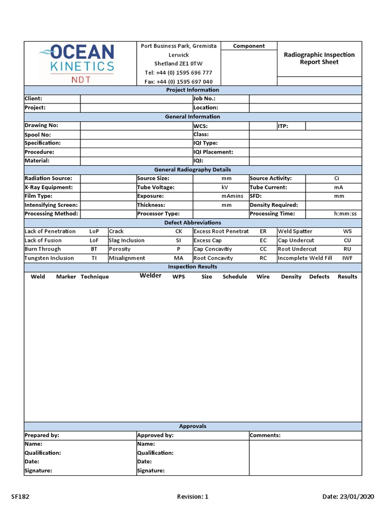 Radiographic Inspection Report Template | PDF | Radiography | Welding