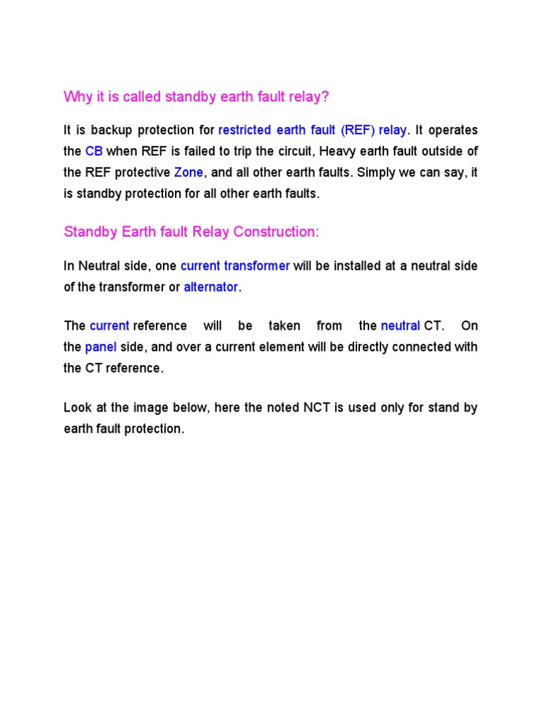 Standby Earth Fault Relay Overview | PDF