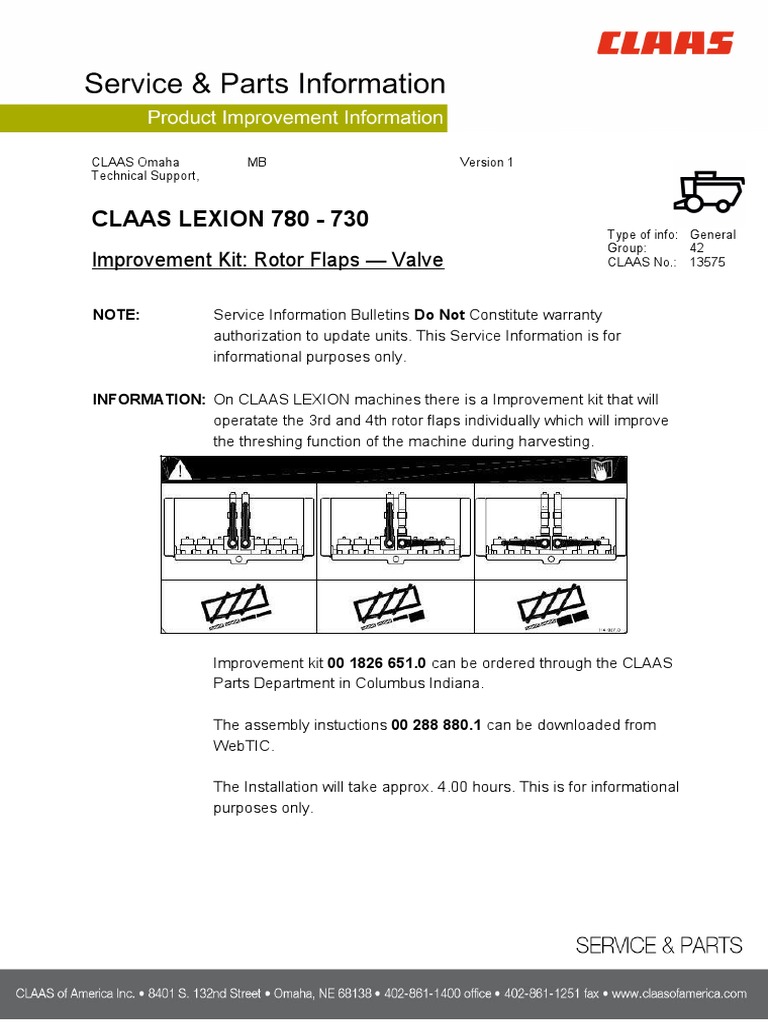 CLAAS LEXION Improvement Kit Rotor Flap Valve SI13575 - EN PDF | PDF