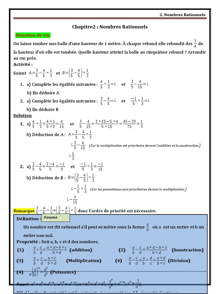 Exercices sur les Nombres Rationnels | PDF | Entier naturel ...