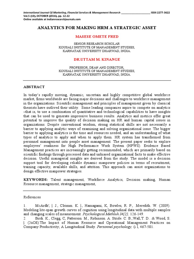 HR Analytics as a Strategic Asset | PDF | Analytics | Human Resource ...