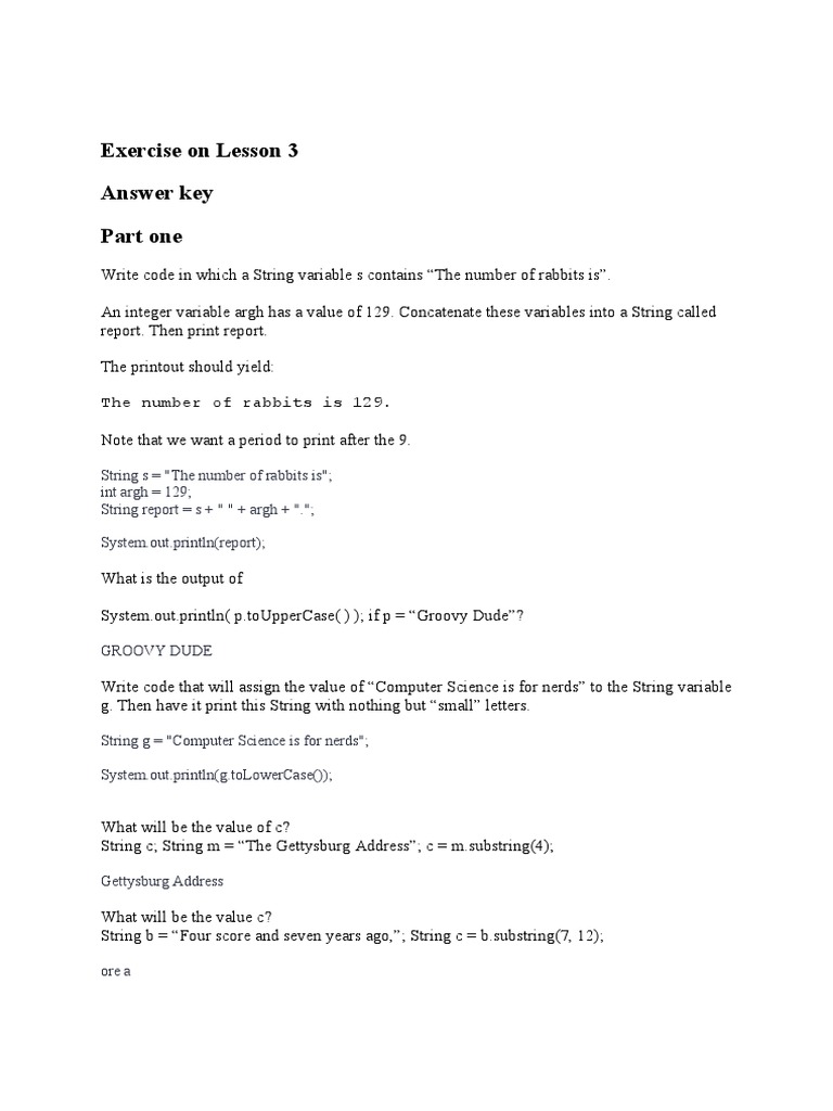 Exercise On Lesson 3 - Part One | PDF