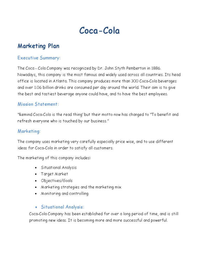 Coca-Cola: Marketing Plan | PDF | The Coca Cola Company | Coca Cola