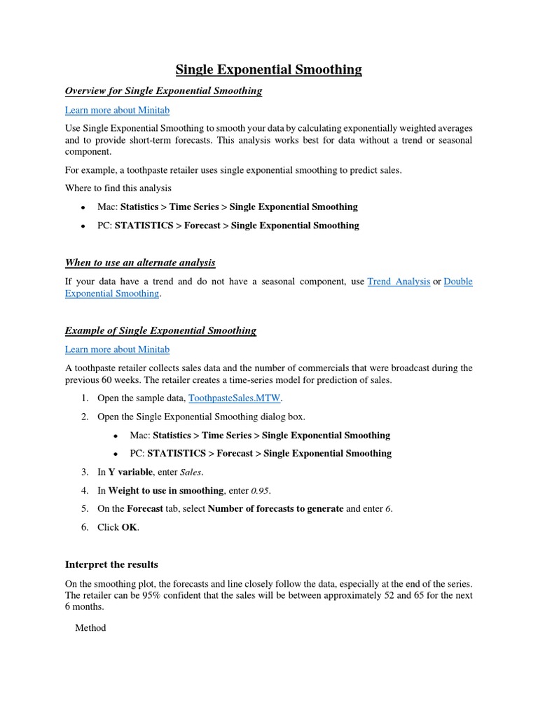 Single Exponential Smoothing Guide | PDF | Forecasting | Errors And ...