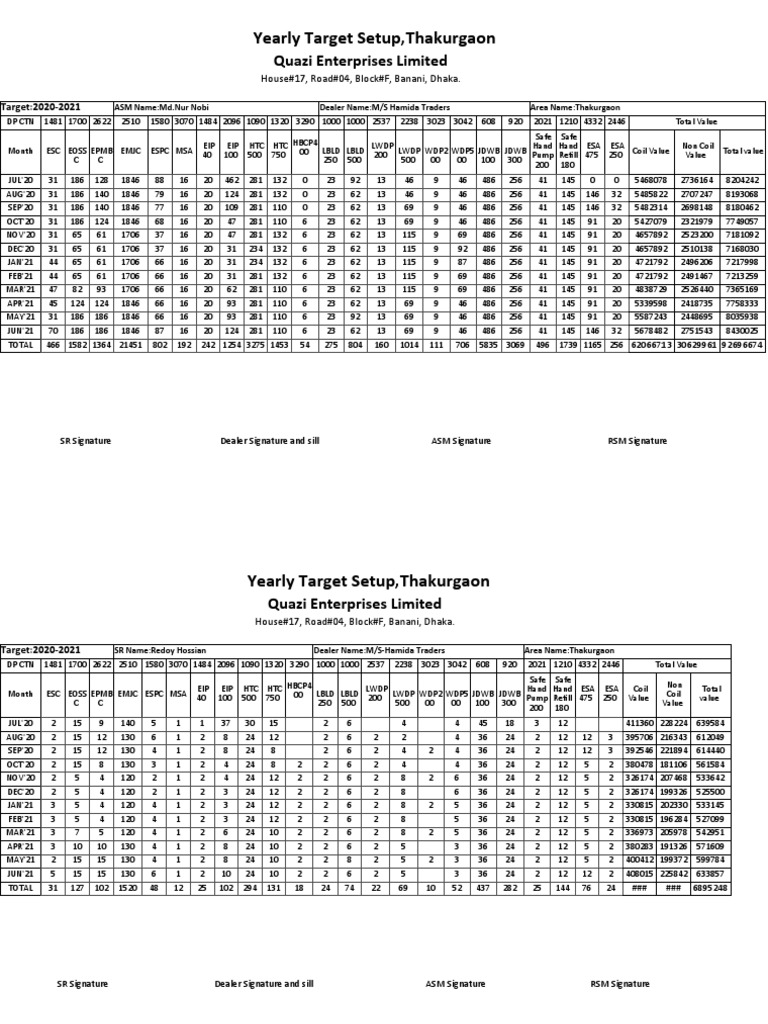 Yearly Target Setup 2020-2021 | PDF