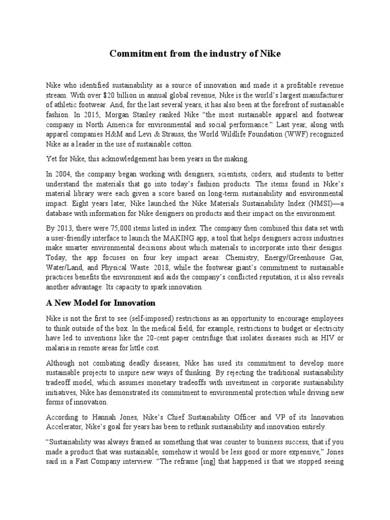 Nike's Commitment to Sustainable Innovation | PDF | Nike | Customer ...