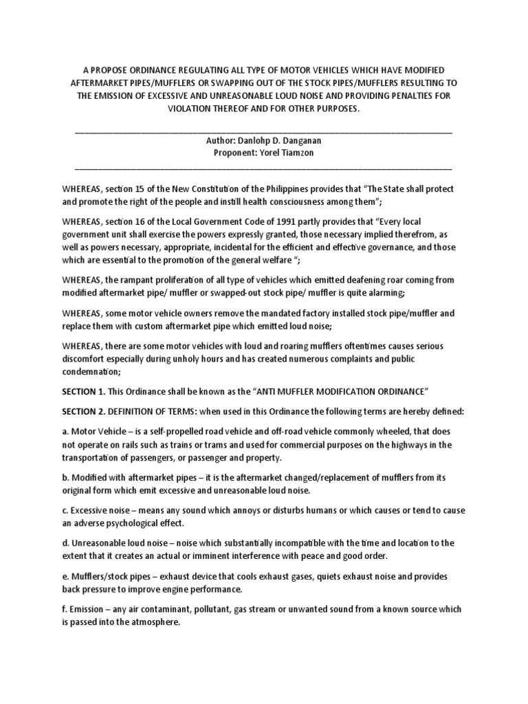 Muffler Ordinance PDF Noise Vehicles