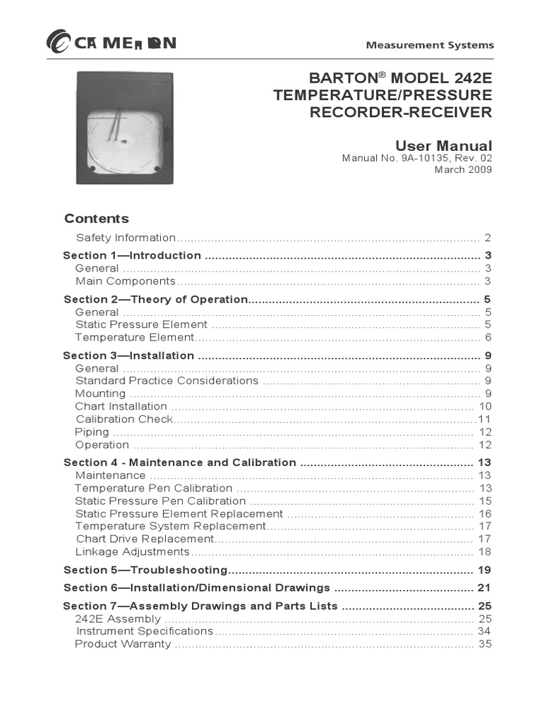 Registrador de ITT BARTON 242E PDF Pressure Measurement Thermal
