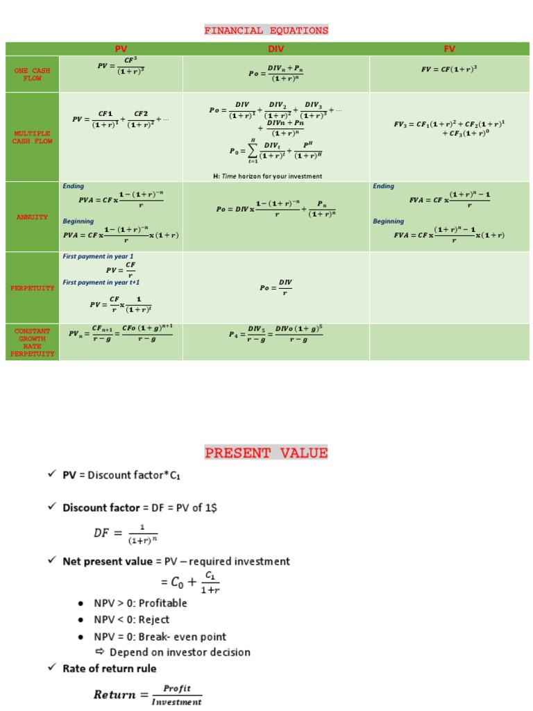 Financial Equations and Analysis | PDF | Net Present Value | Cost Of ...