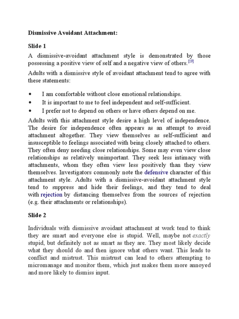 Dismissive Avoidant Attachment Guide | PDF | Attachment Theory | Human ...
