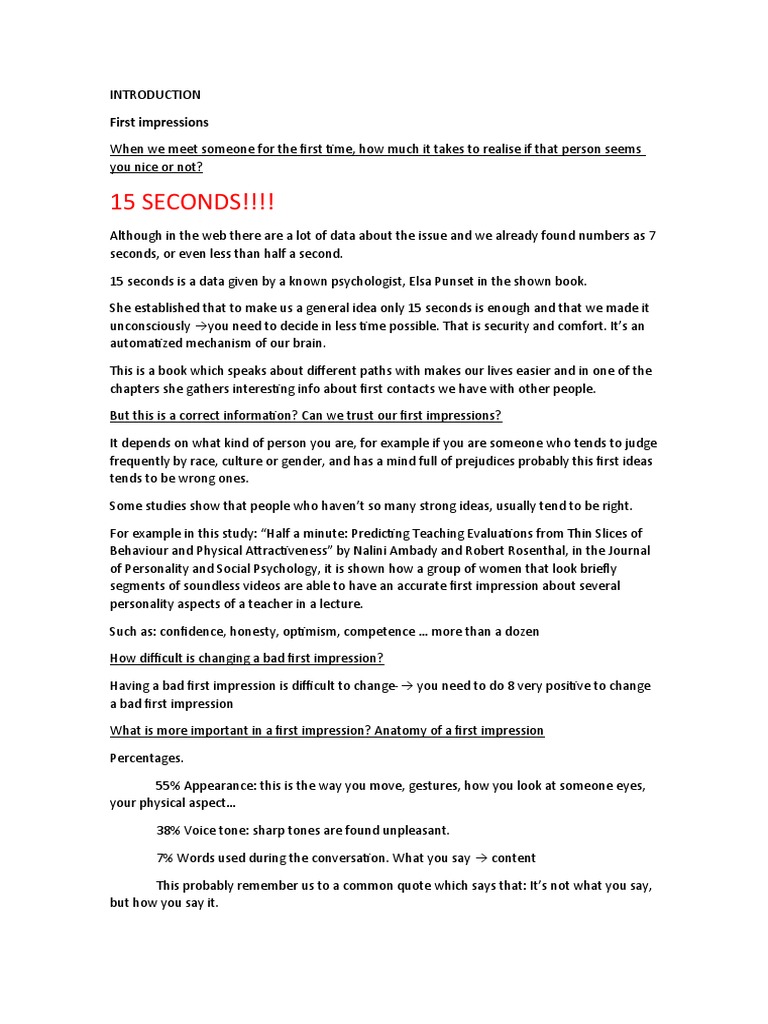 First Impressions Pdf Social Psychology Psychology