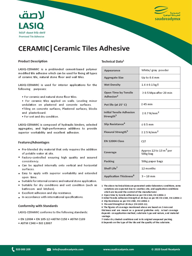 LASIQ Ceramic Data Sheet PDF Adhesion Adhesive