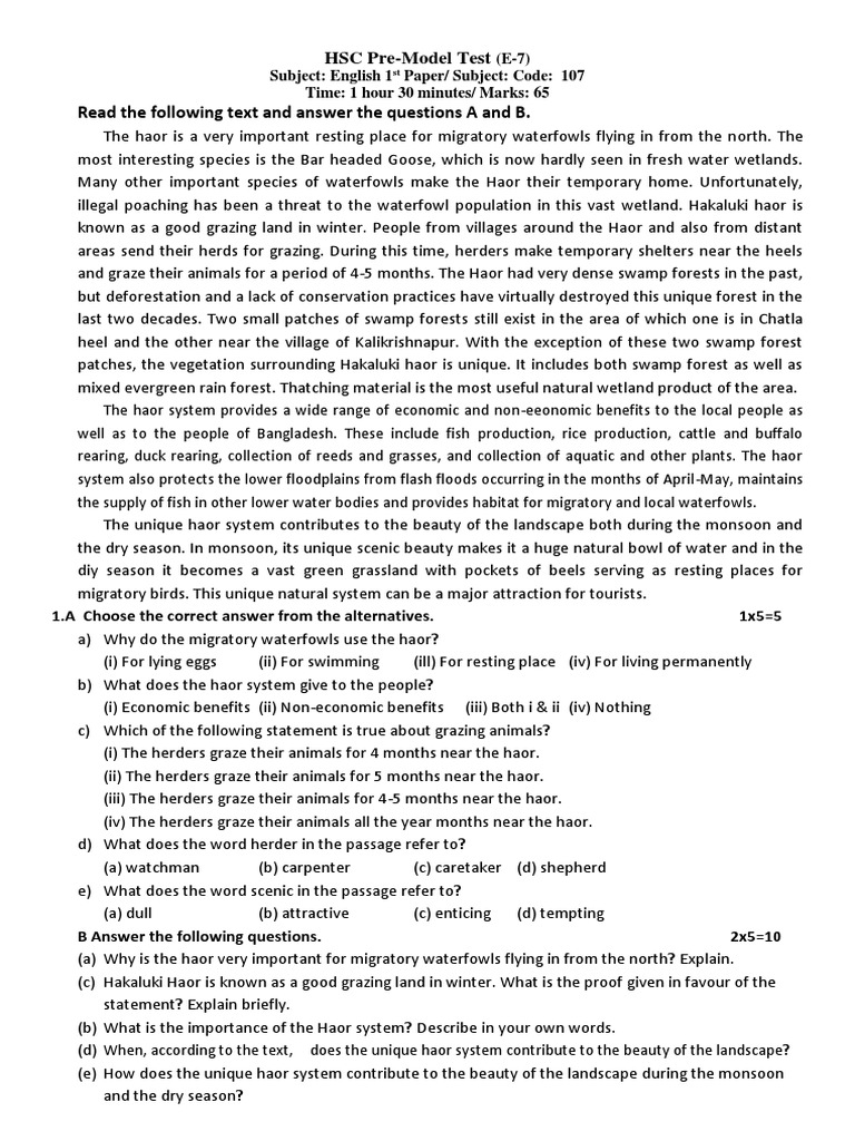 HSC Pre-Model Test 2020 (E-7) | PDF | Wetland | Conservation