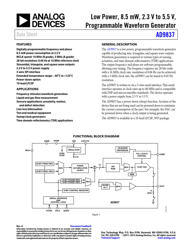 Low Power, 8.5 MW, 2.3 V To 5.5 V, Programmable Waveform Generator ...