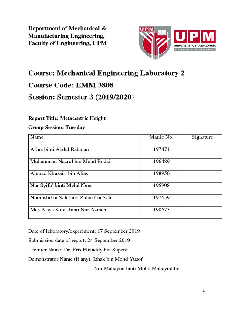 Metacentric Height and Stability Analysis | PDF | Watercraft ...