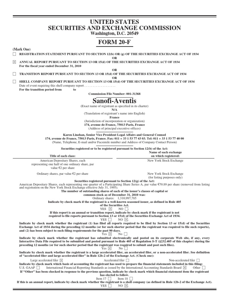 Sanofi-Aventis: United States Securities and Exchange Commission FORM ...