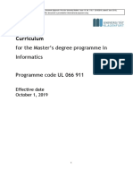 Curriculum: For The Master's Degree Programme in Informatics Programme Code UL 066 911
