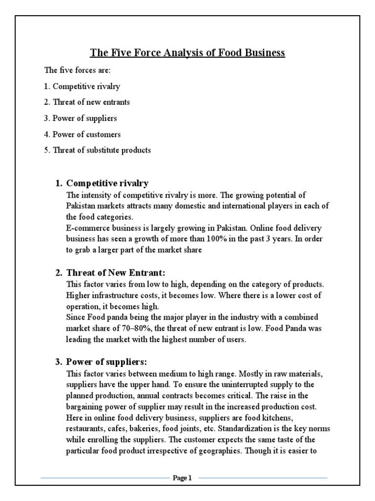 Five Forces Analysis of Food Delivery Industry | PDF | Supply Chain | Foods
