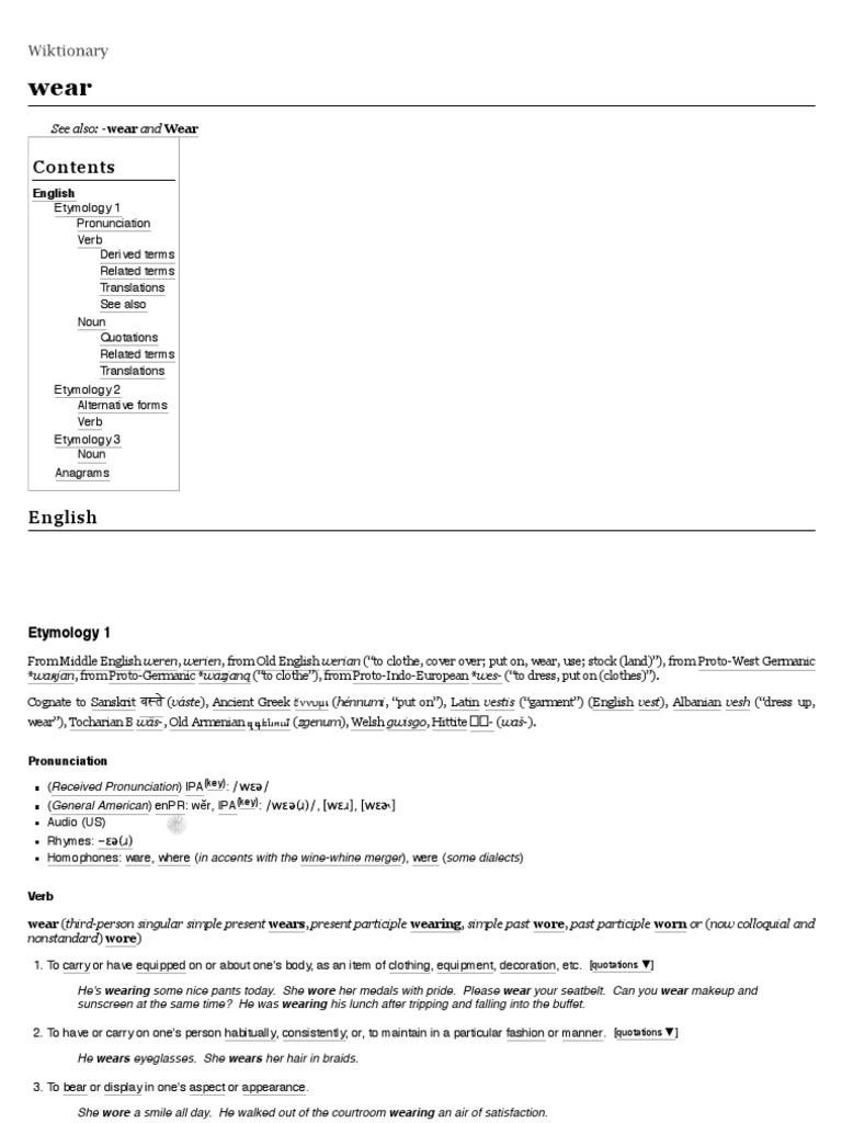 Wear Wiktionary Download Free PDF English Language Linguistics