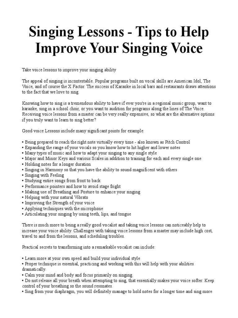 Essential Tips for Singing Improvement | PDF | Vocal Pedagogy | Singing