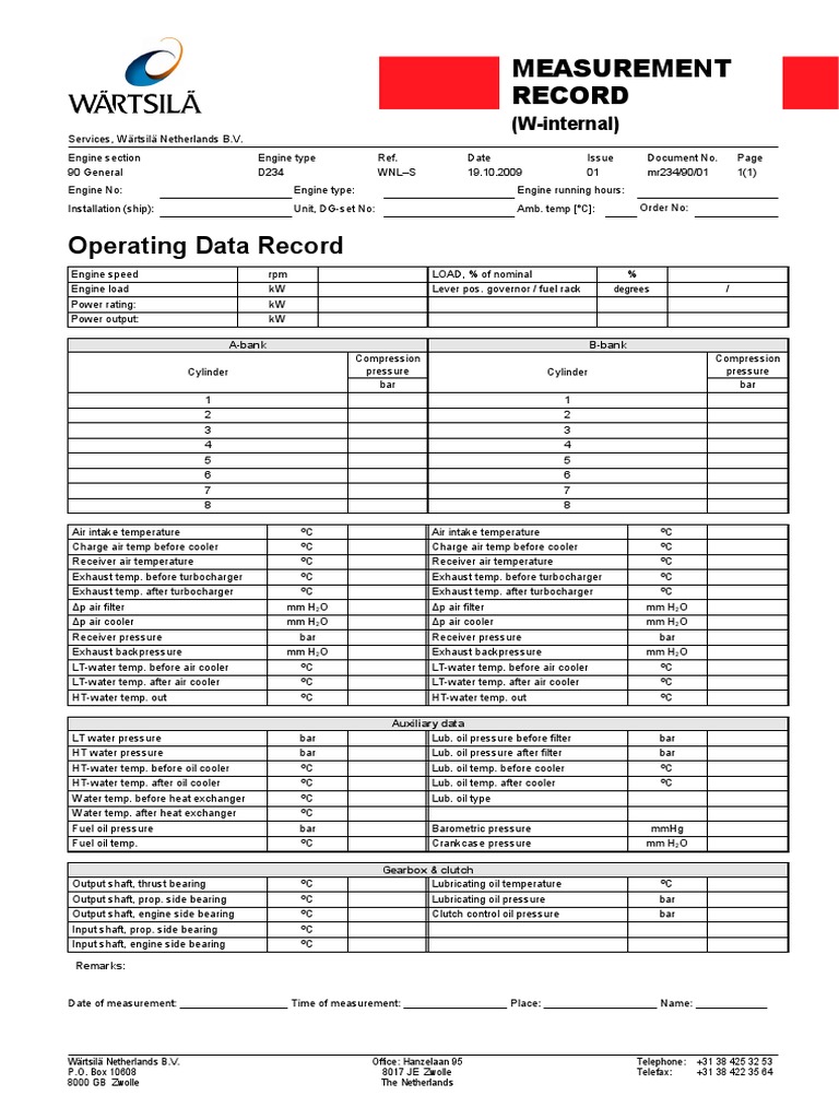 Engine Measurement Record Form | PDF | Turbocharger | Engines