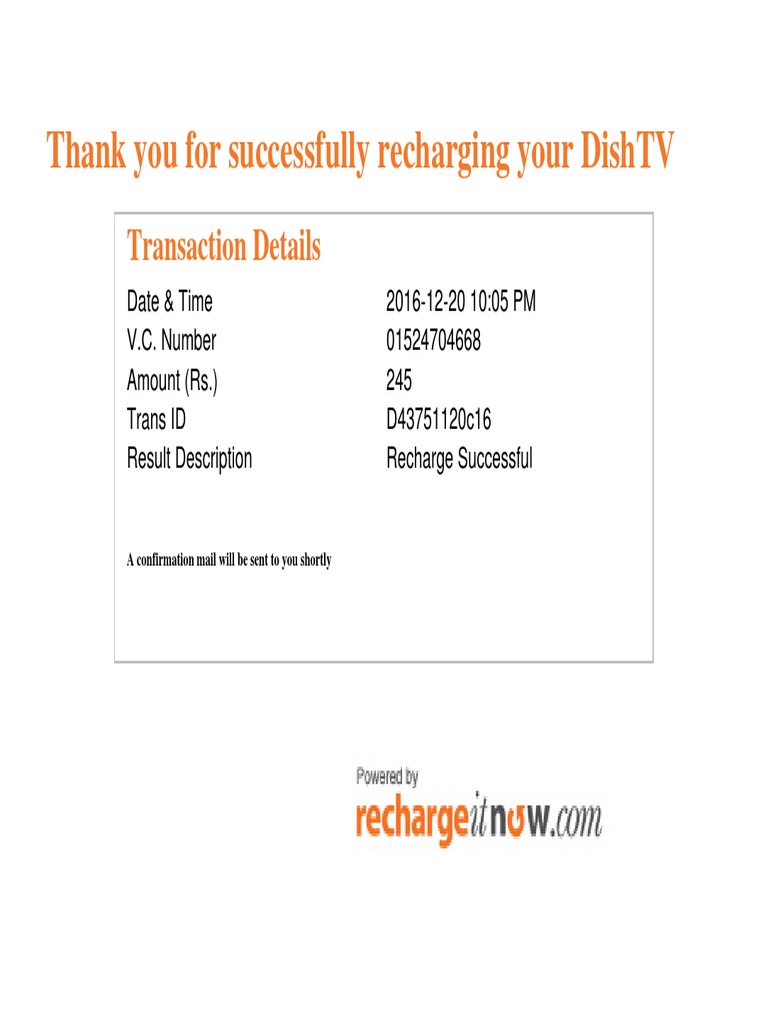 DishTV Recharge Confirmation Details | PDF