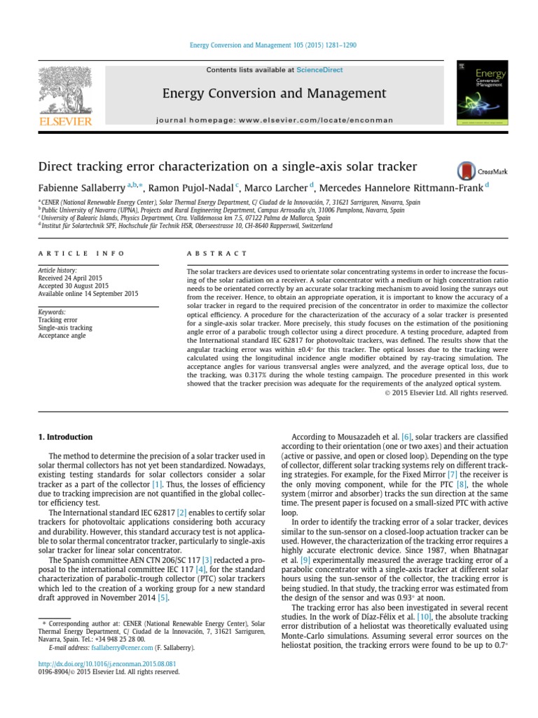 Single-Axis Solar Tracker Error Analysis | PDF | Optics | Angle