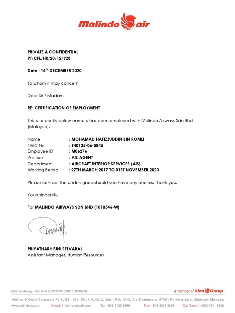 M06276 Certification of Employment | PDF