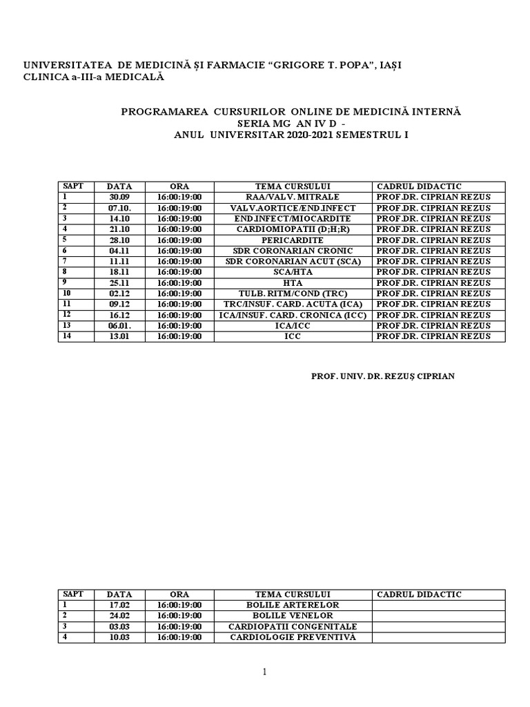 Online Courses Schedule for Internal Medicine | PDF | Self-Improvement ...