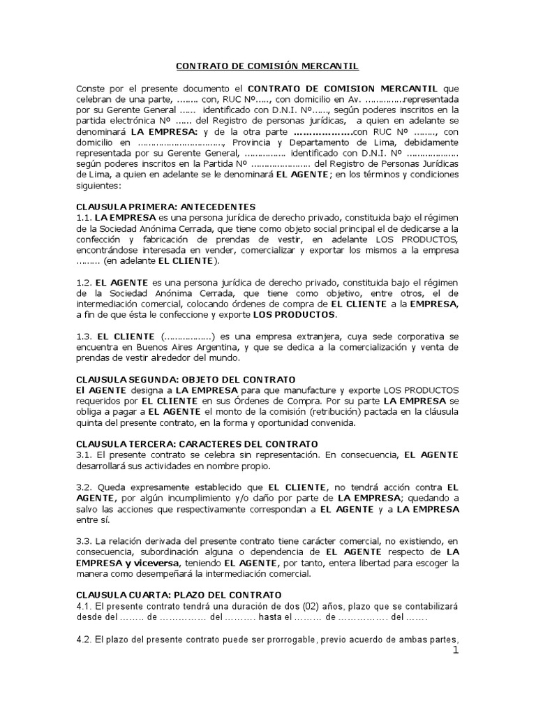 Contrato de Comision Mercantil PDF Empresas Cliente
