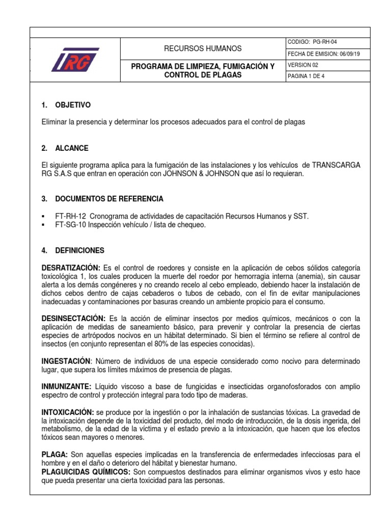 Programa de Fumigación y Control de Plagas | PDF | Pesticida ...